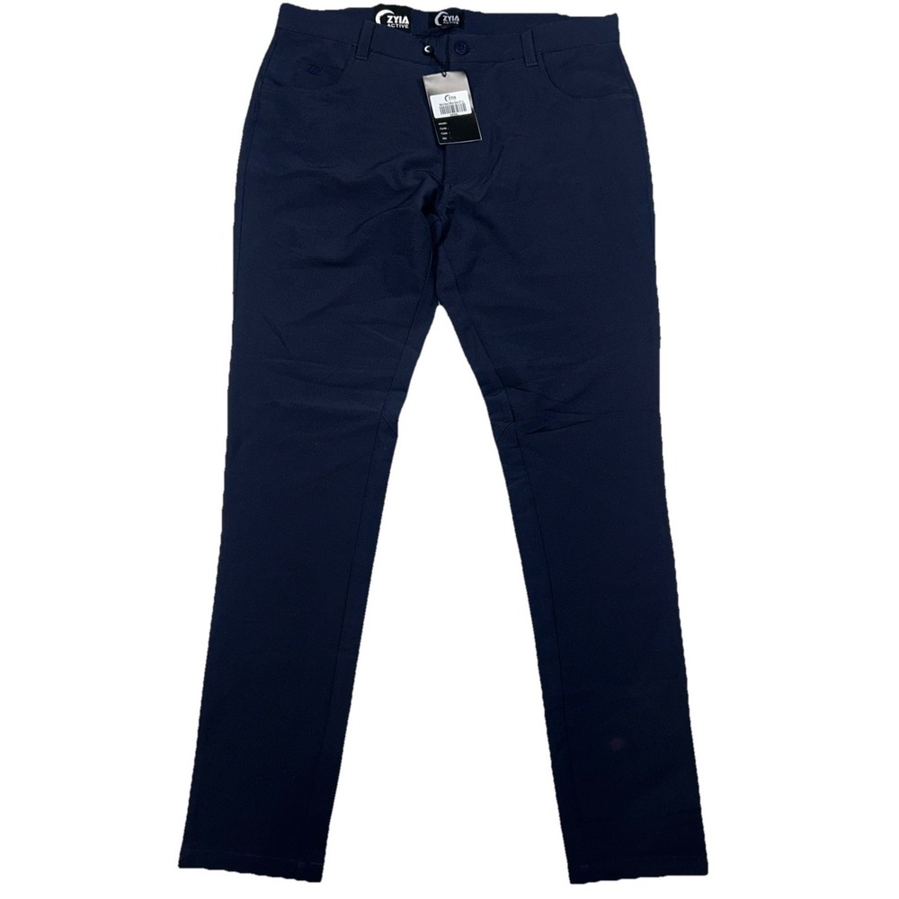 NWT‎ ZYIA Mens Large 32" Inseam Navy Office Chino Pants Stretch